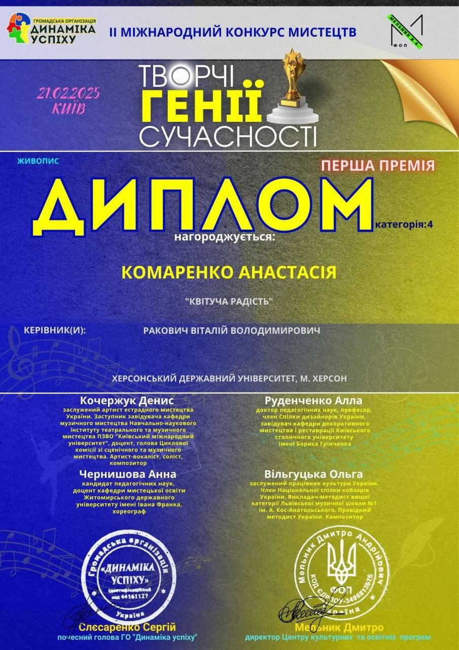Кафедра образотворчого мистецтва і дизайну щиро вітає здобувачку освіти Соценко Катерину,…