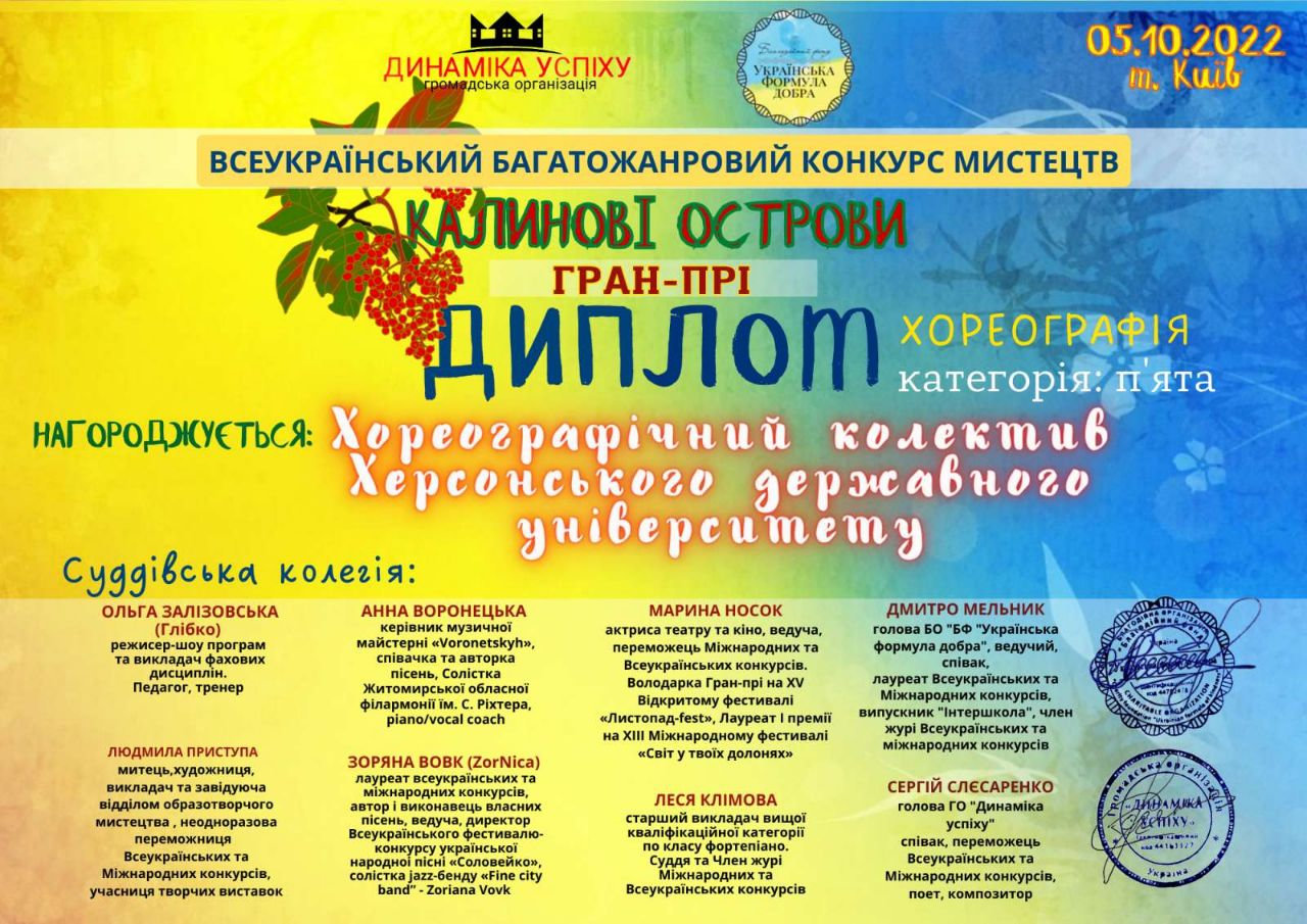 Хореографічний колектив кафедри Хореграфічного мистецтва здобув Гран-Прі на всеукраїнськму…
