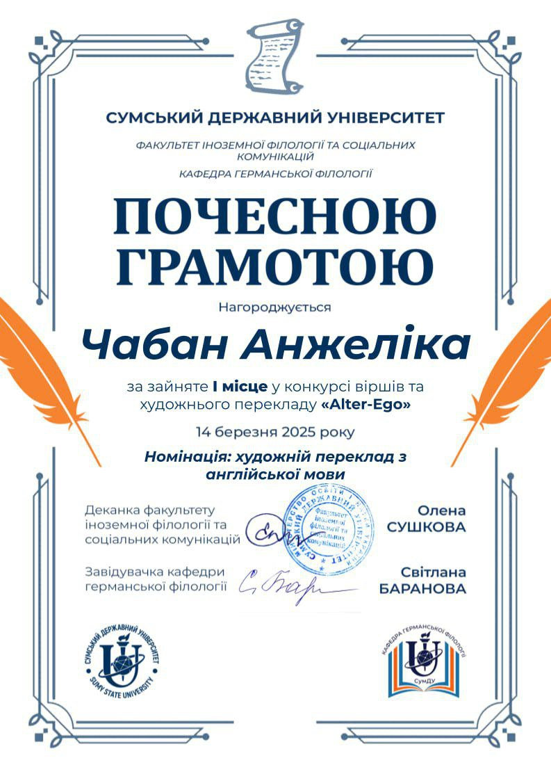 Вітаємо здобувачів, які посіли призові місця в конкурсі віршів та художнього перекладу “AL…