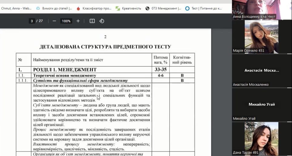 На факультеті бізнесу і право розпочався цикл консультацій до єдиного фахового вступного випробування для вступу на спеціальність 073 Менеджмент