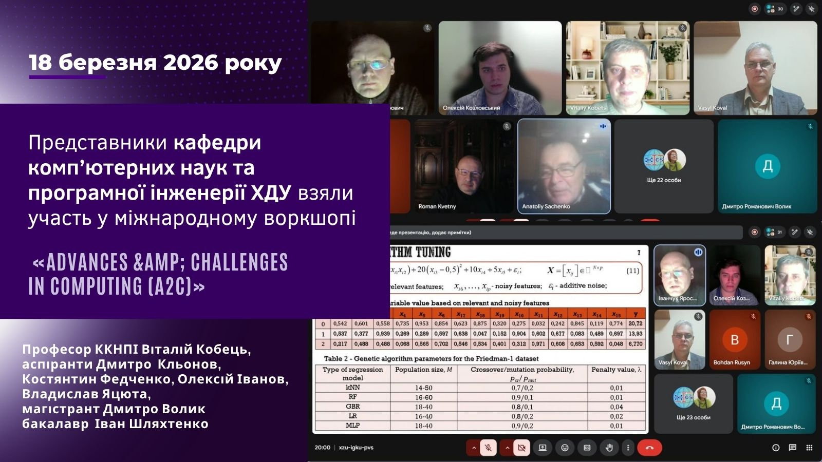 Представники ККНПІ ХДУ взяли участь у міжнародному воркшопі «Advances & Challenges in Computing (A2C)»
