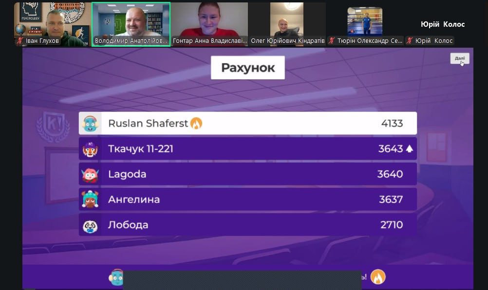 Провели інтерактивну Kahoot-вікторину на тему: «Тренуємо тіло, як тренуємо знання. Готові до будь-яких викликів!
